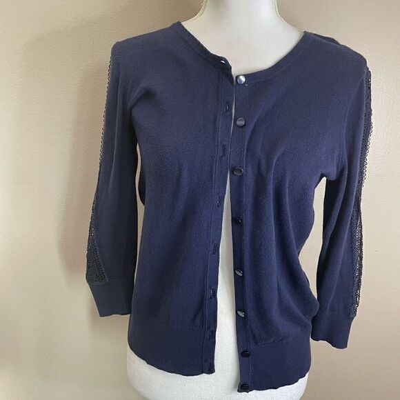 Ann Taylor|Button up|Cardigan|100% Cotton| open knit sleeves|Medium - Picture 8 of 13